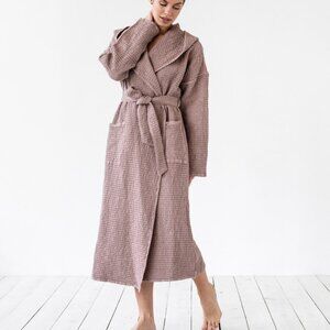 Cotton/Linen Waffle Hooded Robe |  S-M